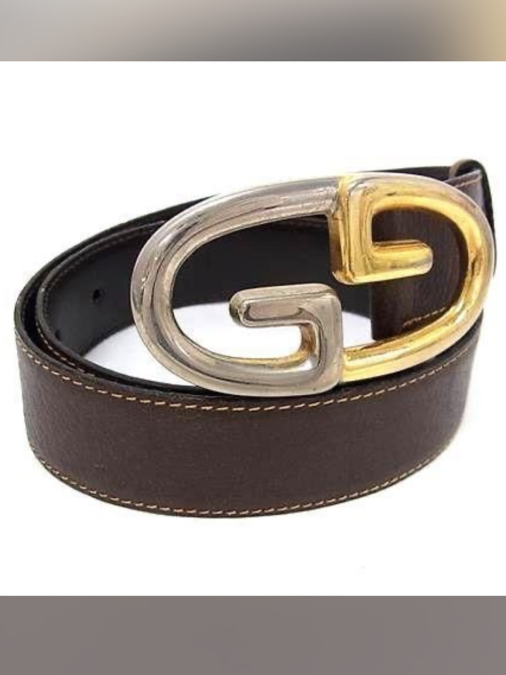 Leather Women’s Belt with Two-Tone GG Buckle - Brown